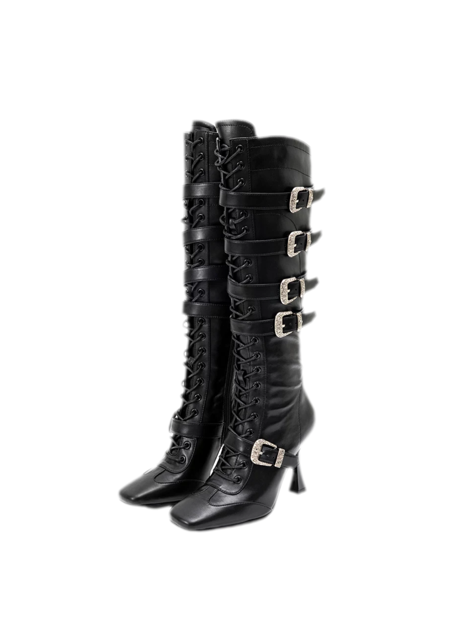Metal Buckle Knee-High Boots