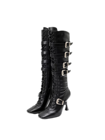 Metal Buckle Knee-High Boots