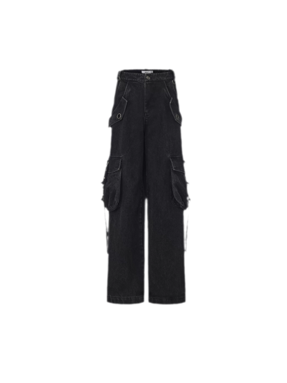 Washed Distressed Wide-Leg Jeans
