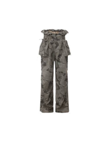 Washed Camouflage Wide-Leg Jeans