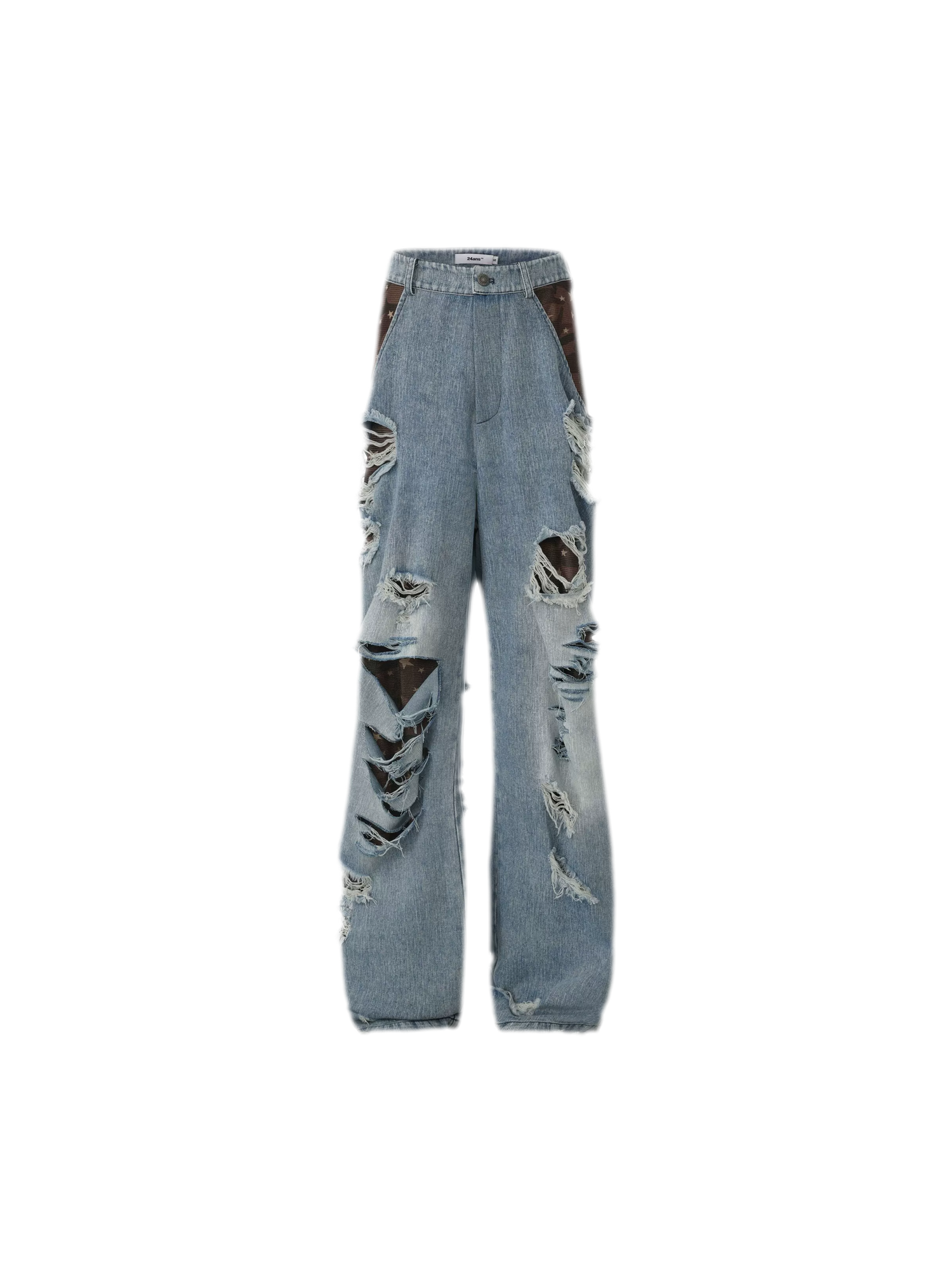 Patchwork Distressed Straight-Leg Jeans
