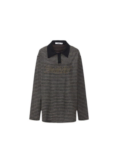 Contrast Stripe Loose Polo Shirt