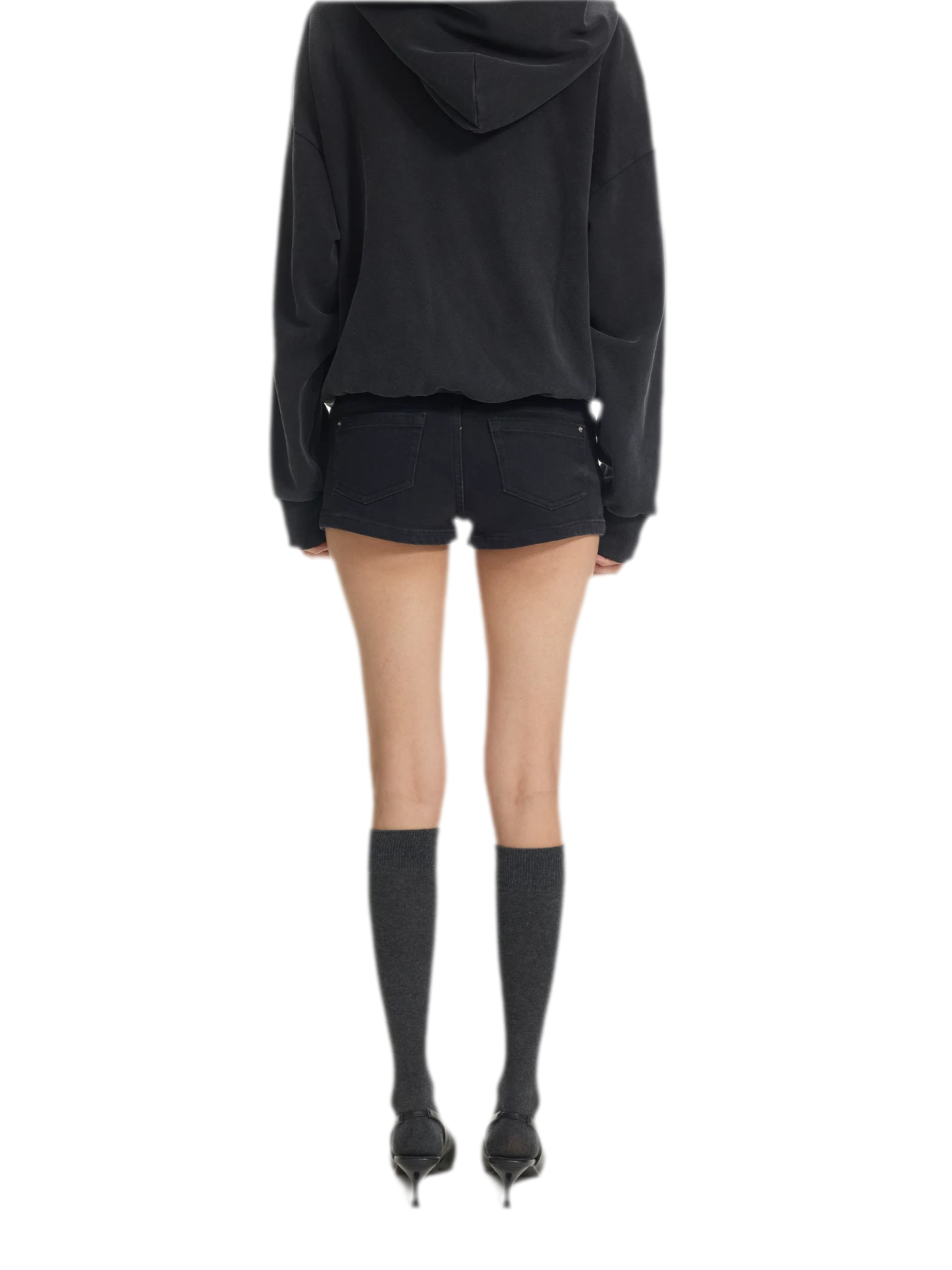 Matte Black Slim Denim Shorts