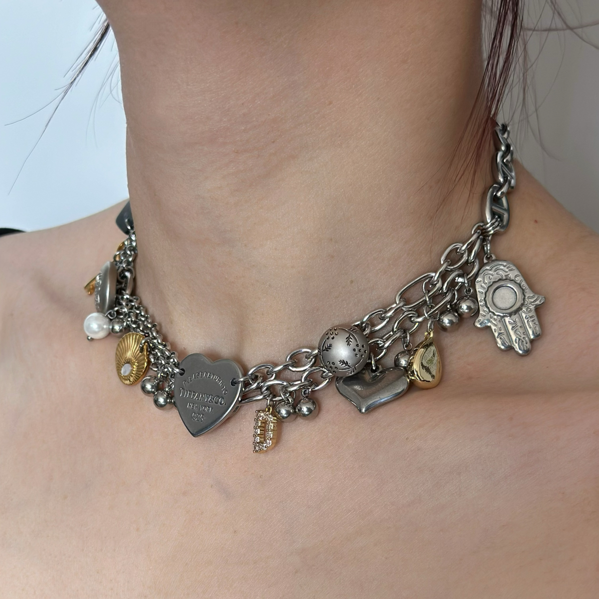 Layered Charm Statement Necklace