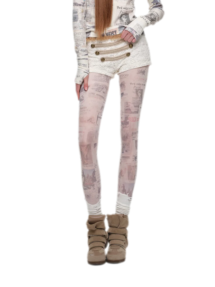 Vintage Cat Print Tights