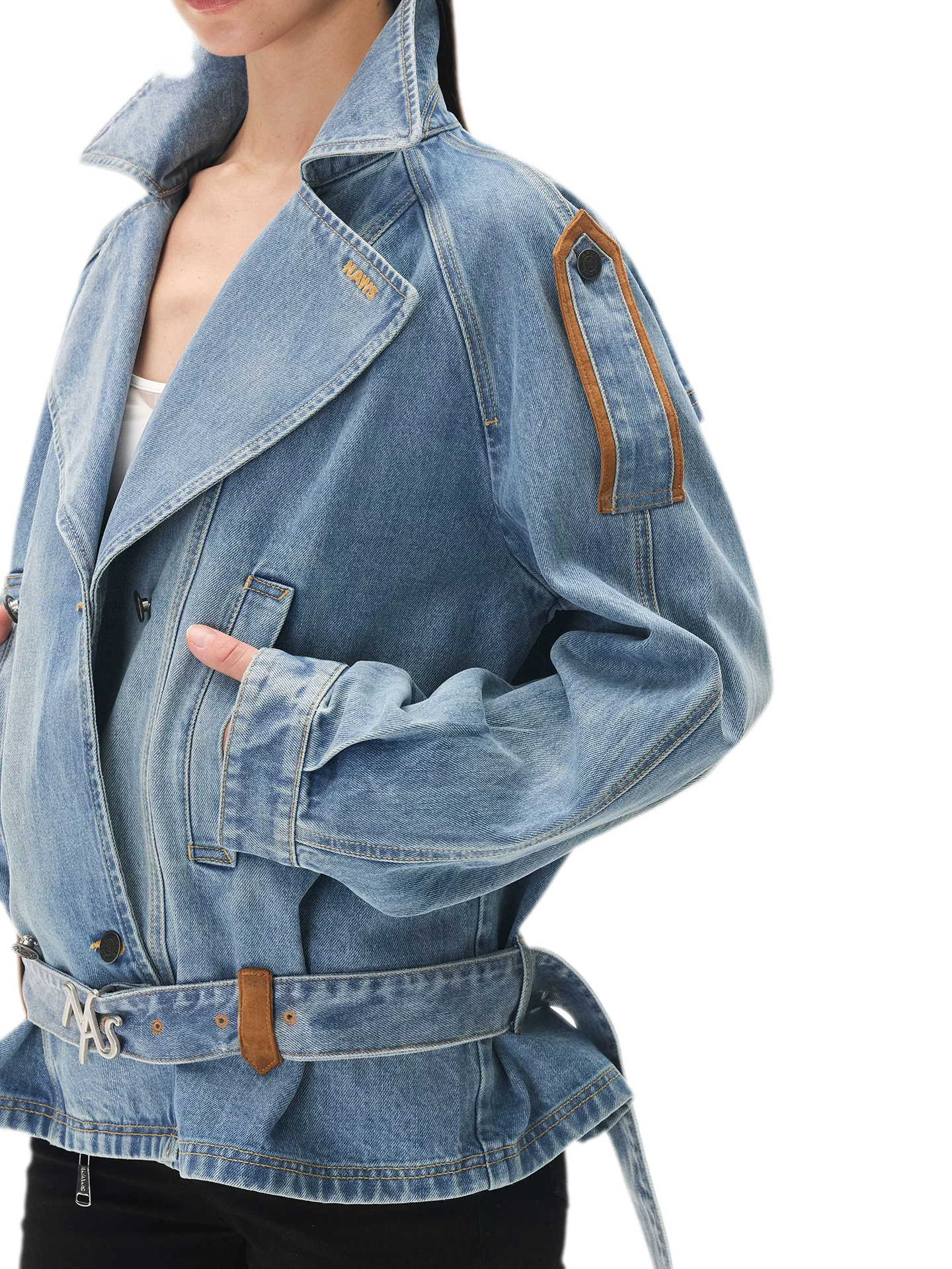 Washed Denim Oversized Trench Jacket