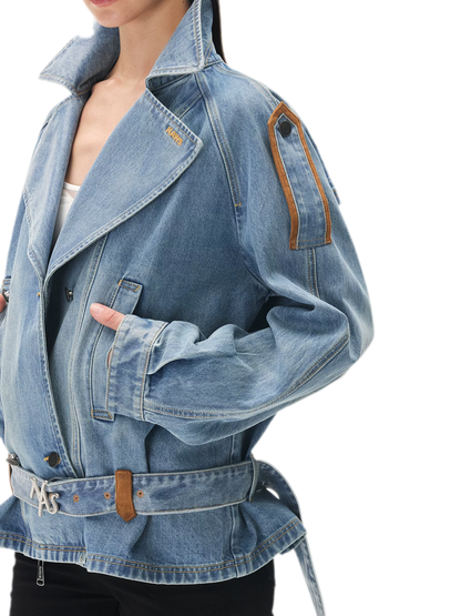 Washed Denim Oversized Trench Jacket
