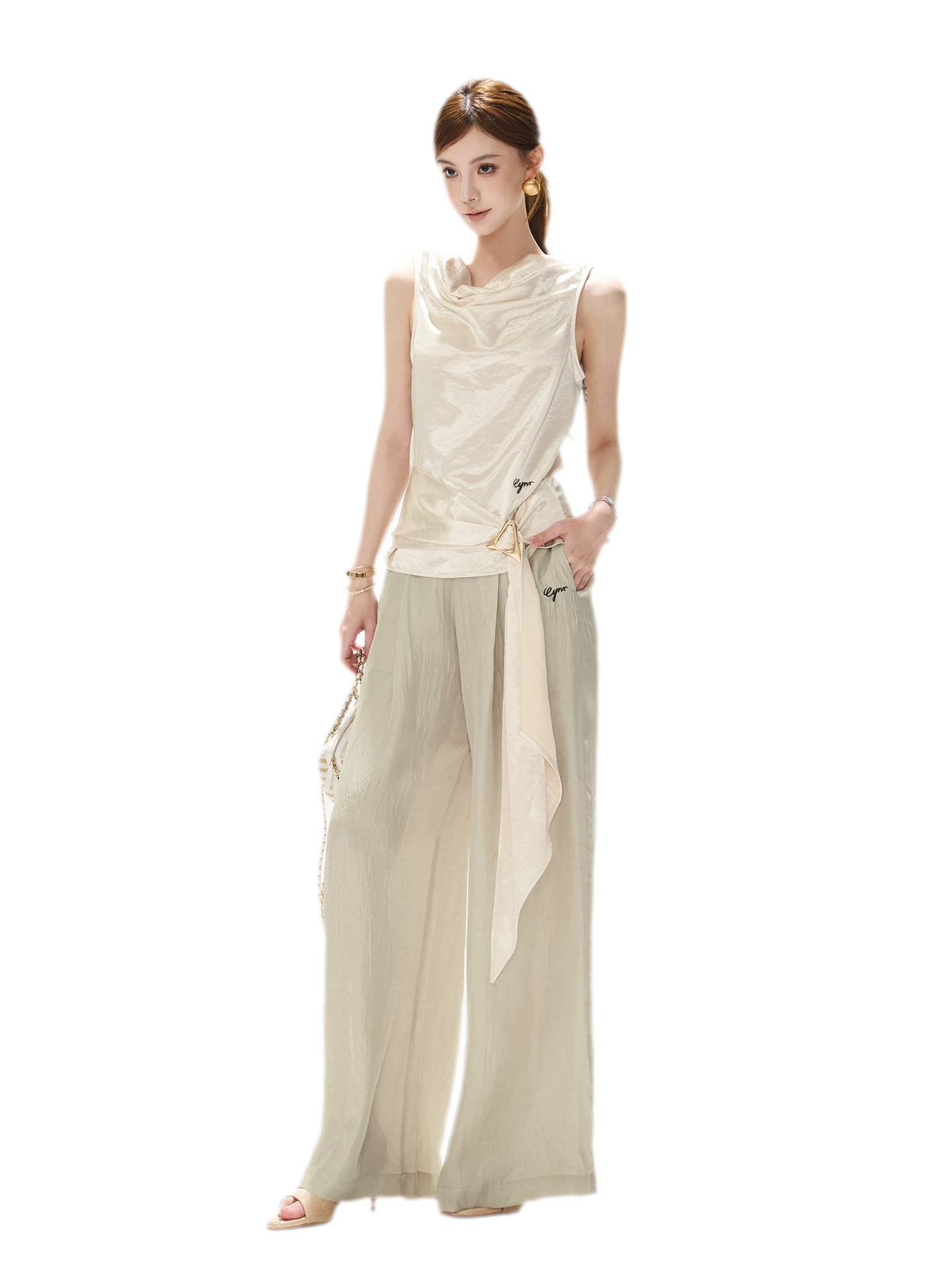 Draped Satin Cowl Top