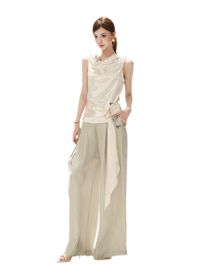 Draped Satin Cowl Top