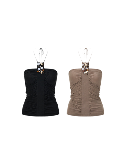 Beaded Tencel Halter Bustier