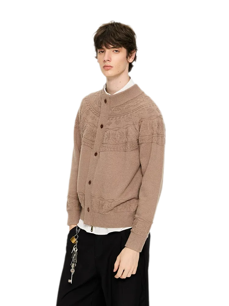 Jacquard Knit Zip Cardigan