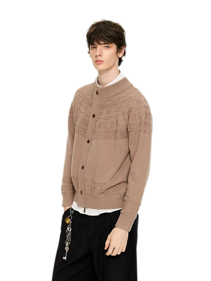 Jacquard Knit Zip Cardigan