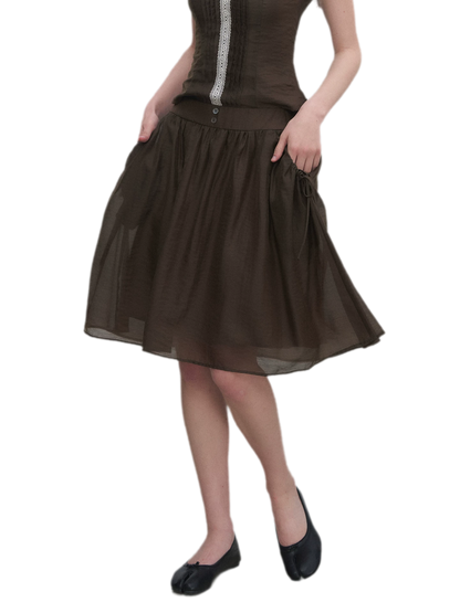 Tie-Neck Flared Skirt Set