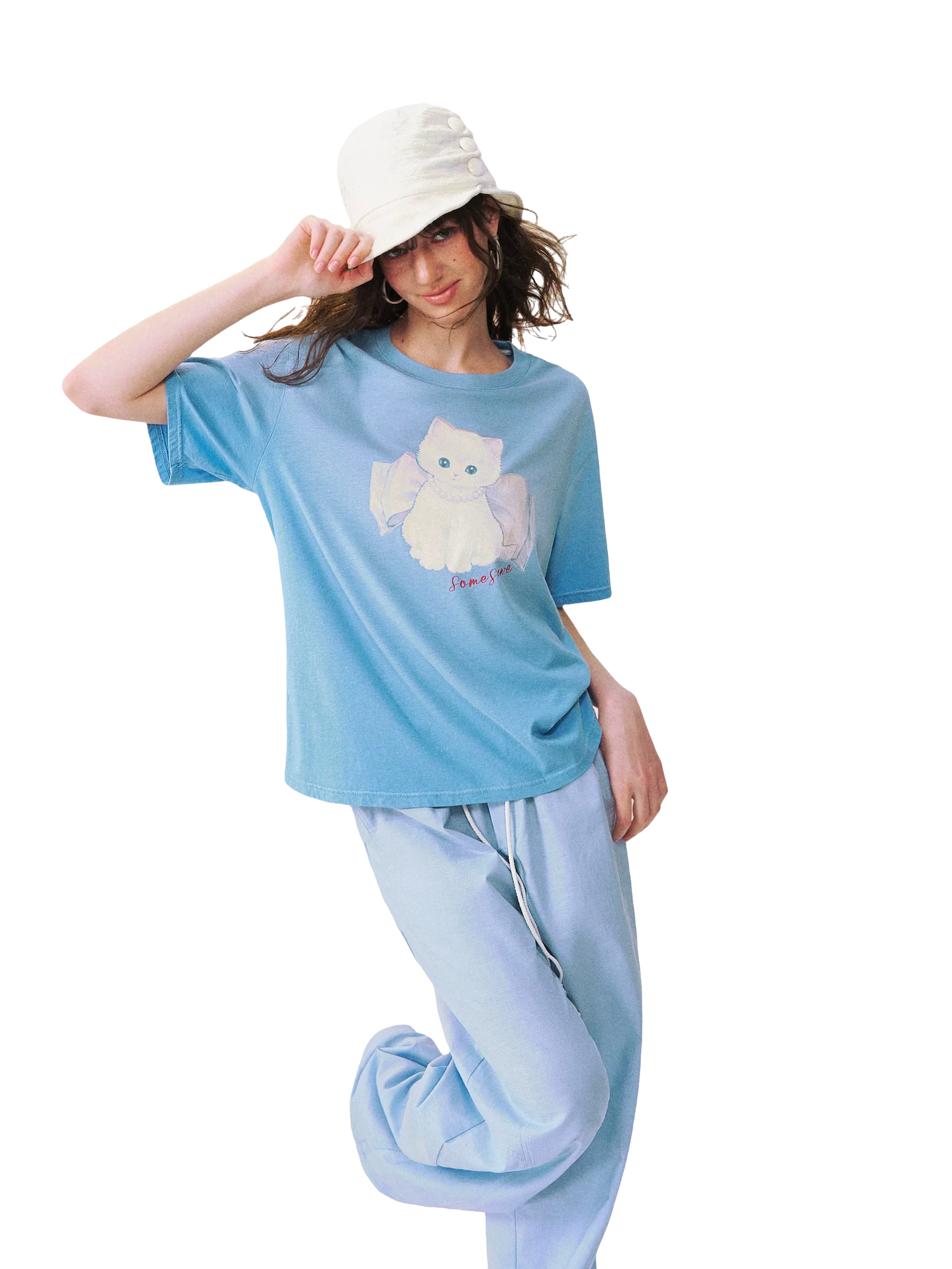 Bow Knot Kitten Short Sleeve T-shirt