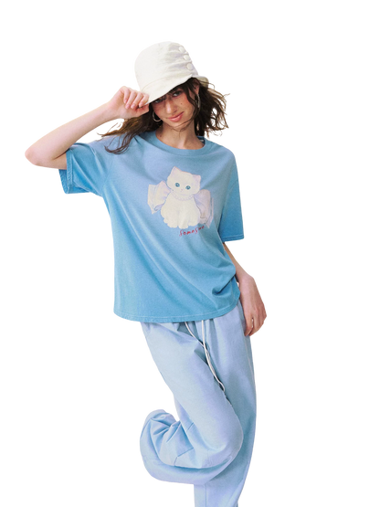 Bow Knot Kitten Short Sleeve T-shirt