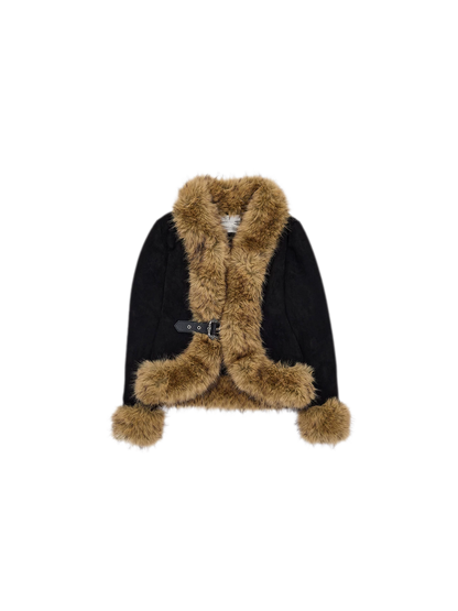 Faux Rabbit Fur Cinched Jacket