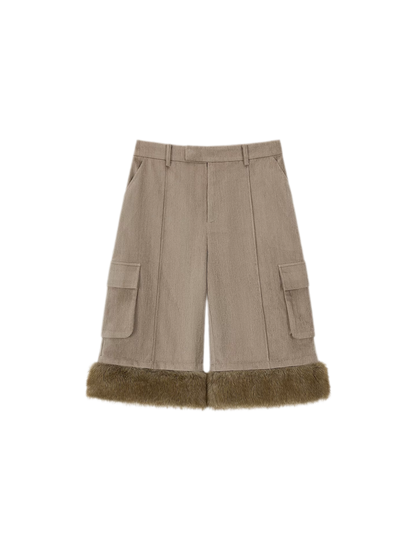 Chenille Cargo Cropped Wide-Leg Pants