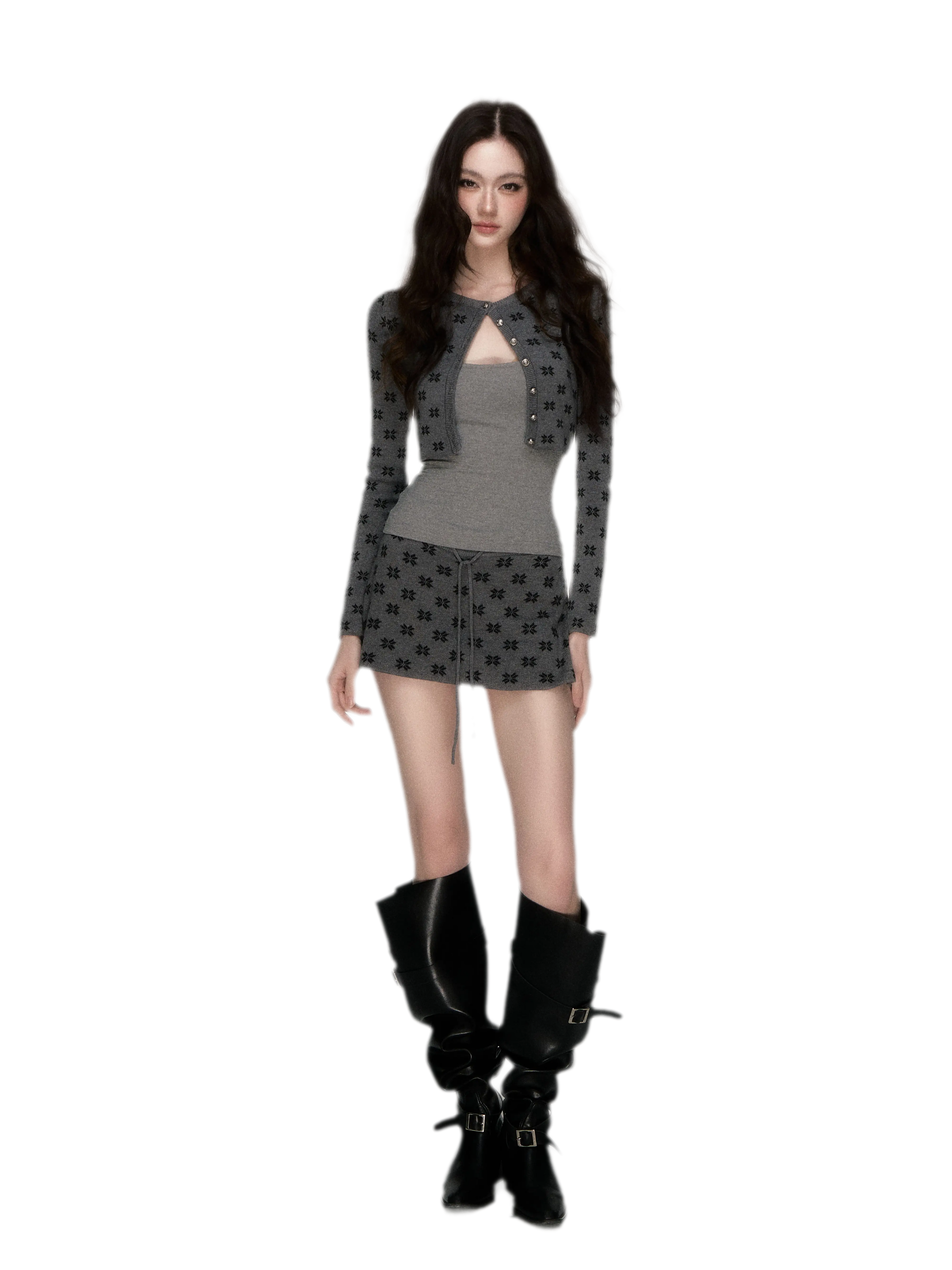 Jacquard Cropped Knit Set