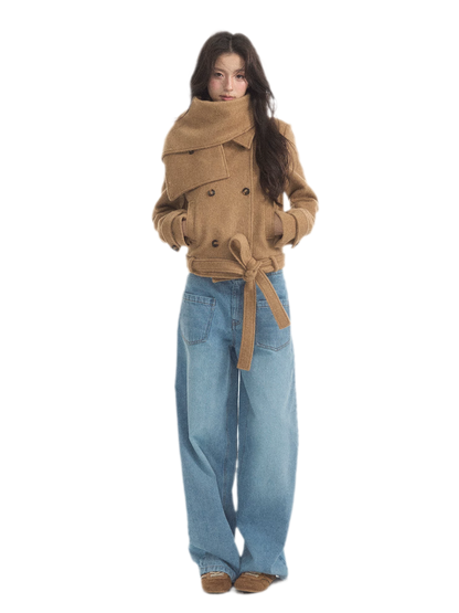 Wool Double-Breasted Cropped Coat
