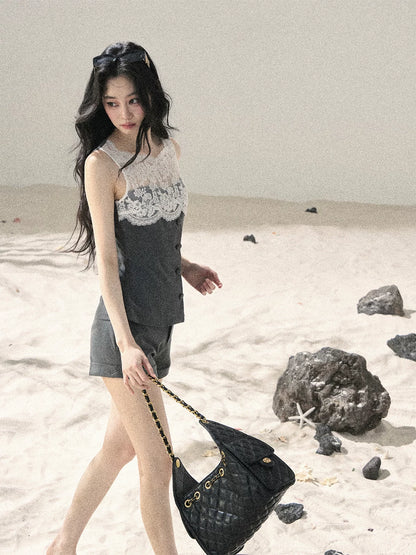 Lace Trim Top Shorts Set