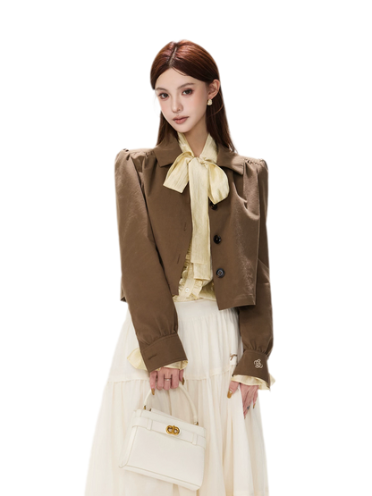 Vintage Puff Sleeve Cropped Jacket