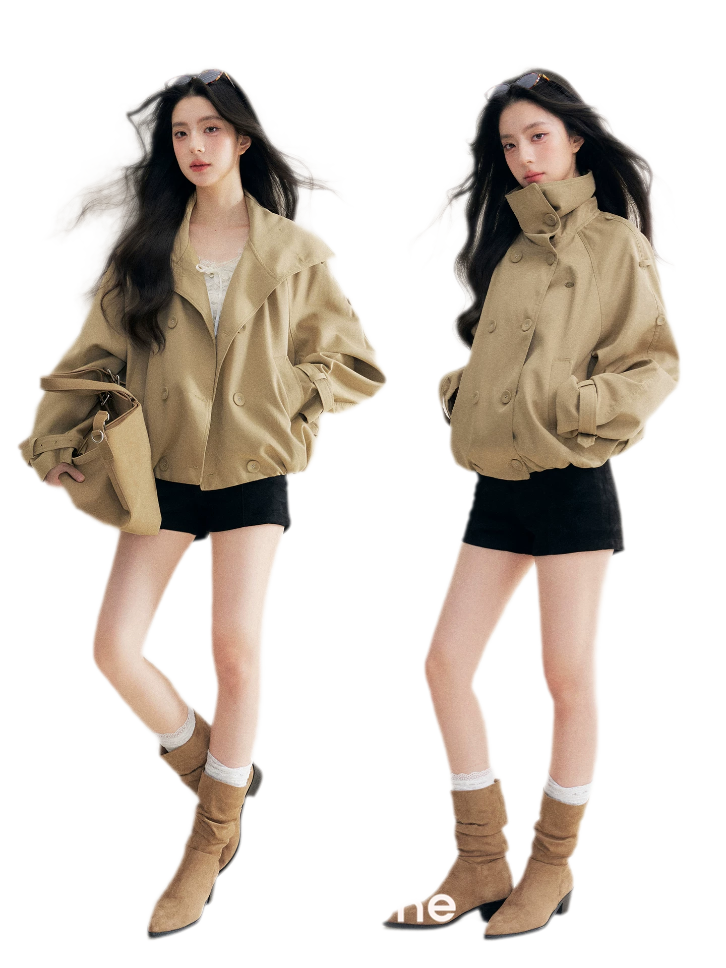 Oversized Cropped Double-Breasted Trench Coat