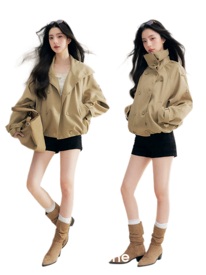 Oversized Cropped Double-Breasted Trench Coat