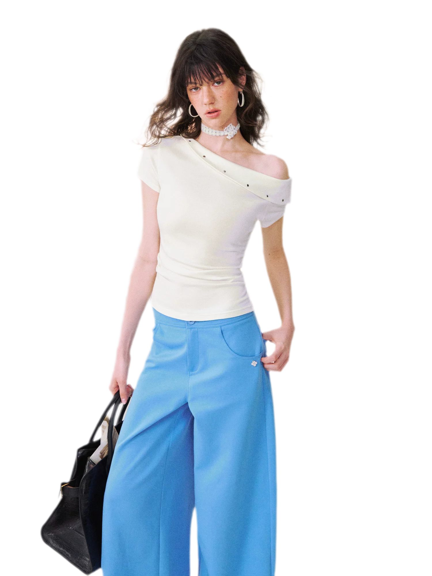 Asymmetric Off-Shoulder Tee Pants Set