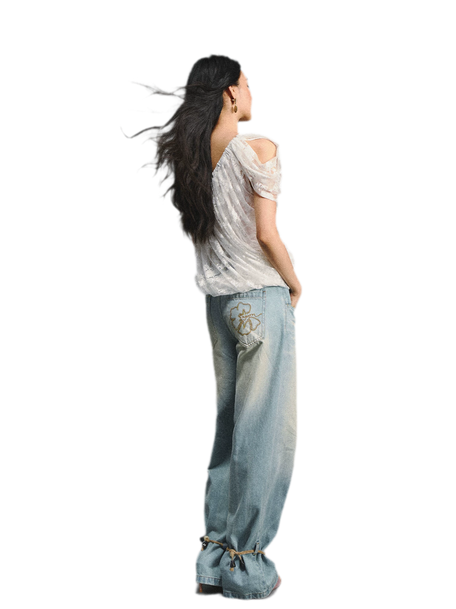 Lace Ruched Asymmetric Top