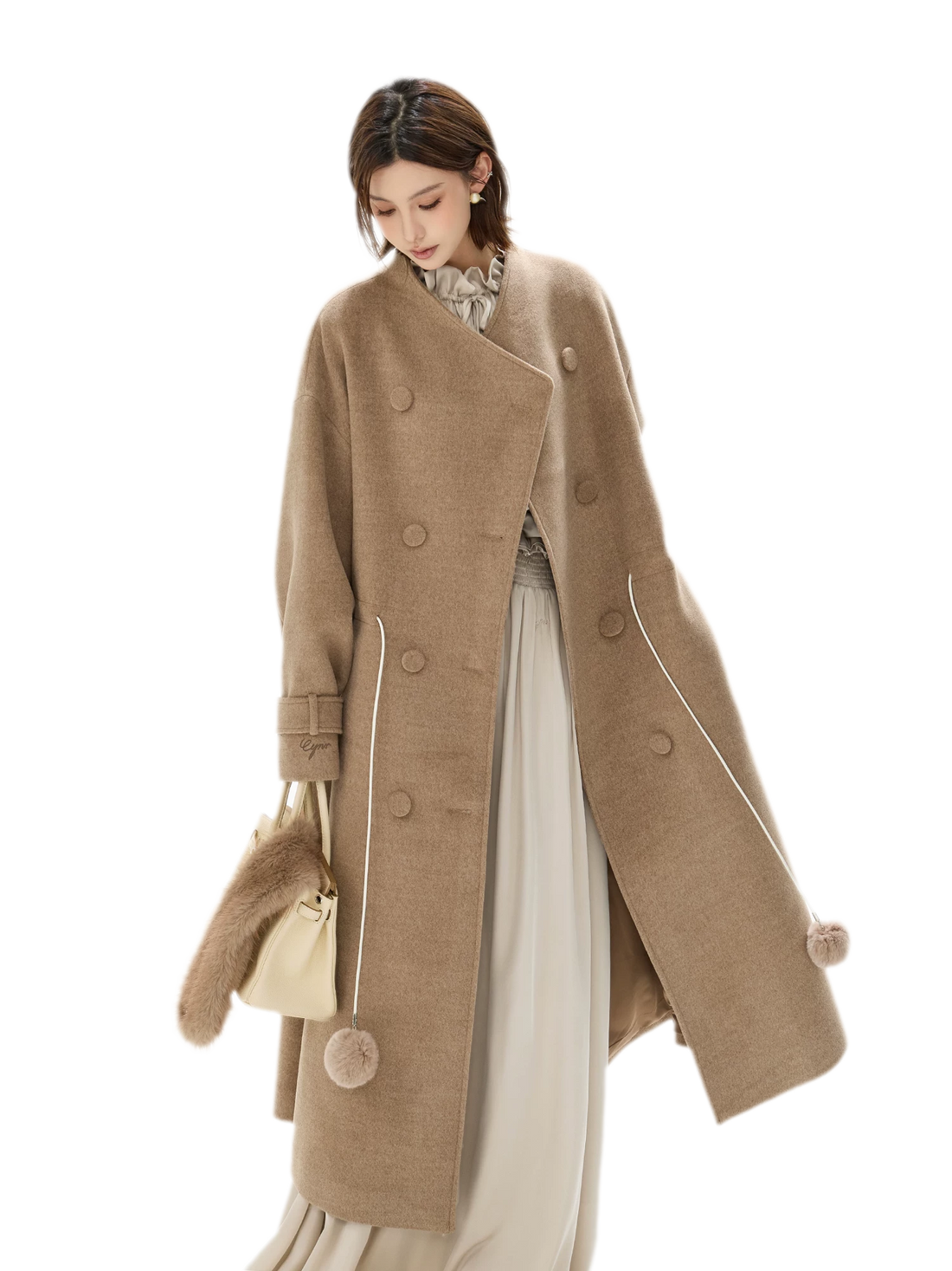 Detachable Fur Collar A-Line Coat