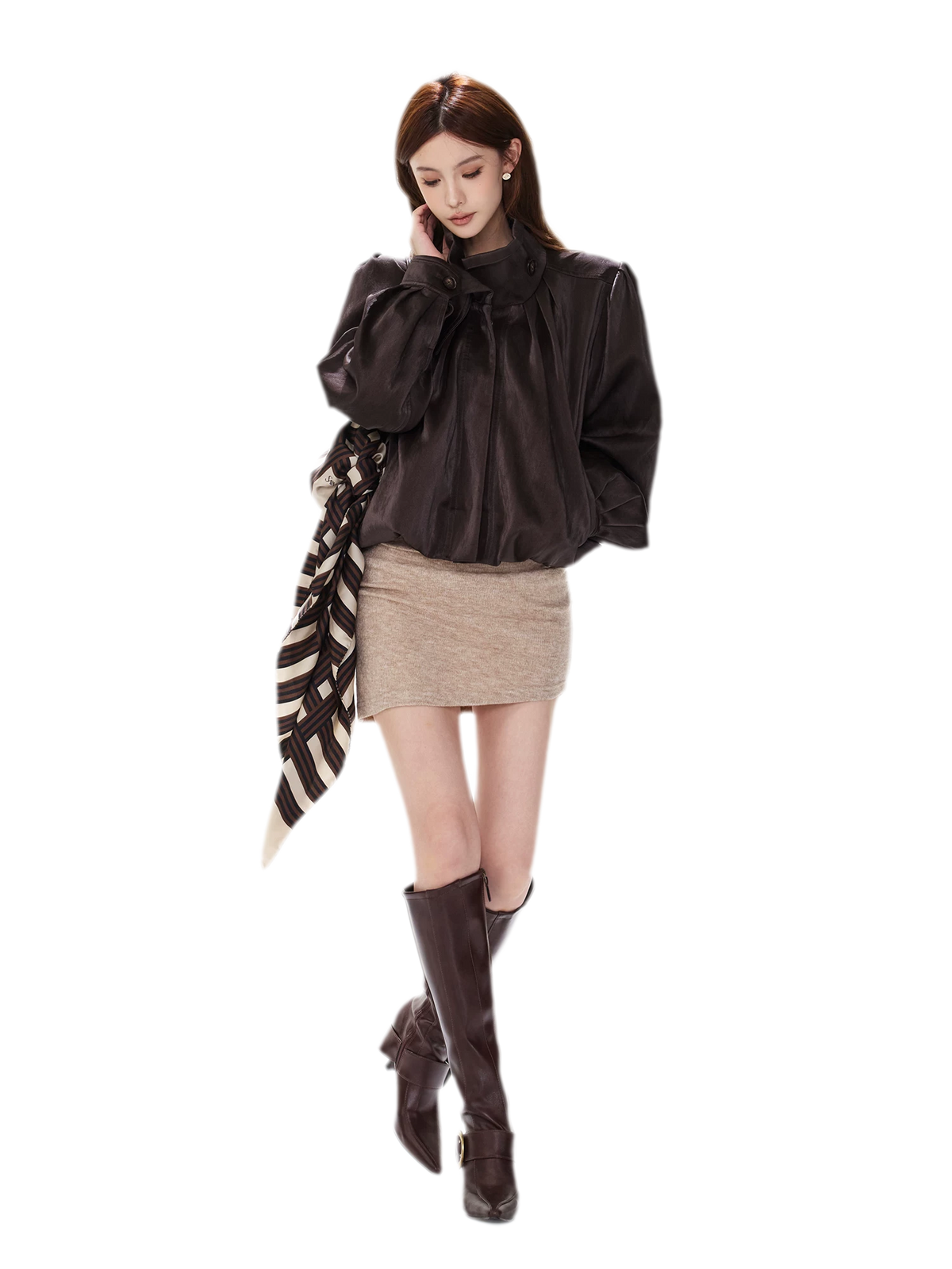 Veste courte froncée en cuir PU