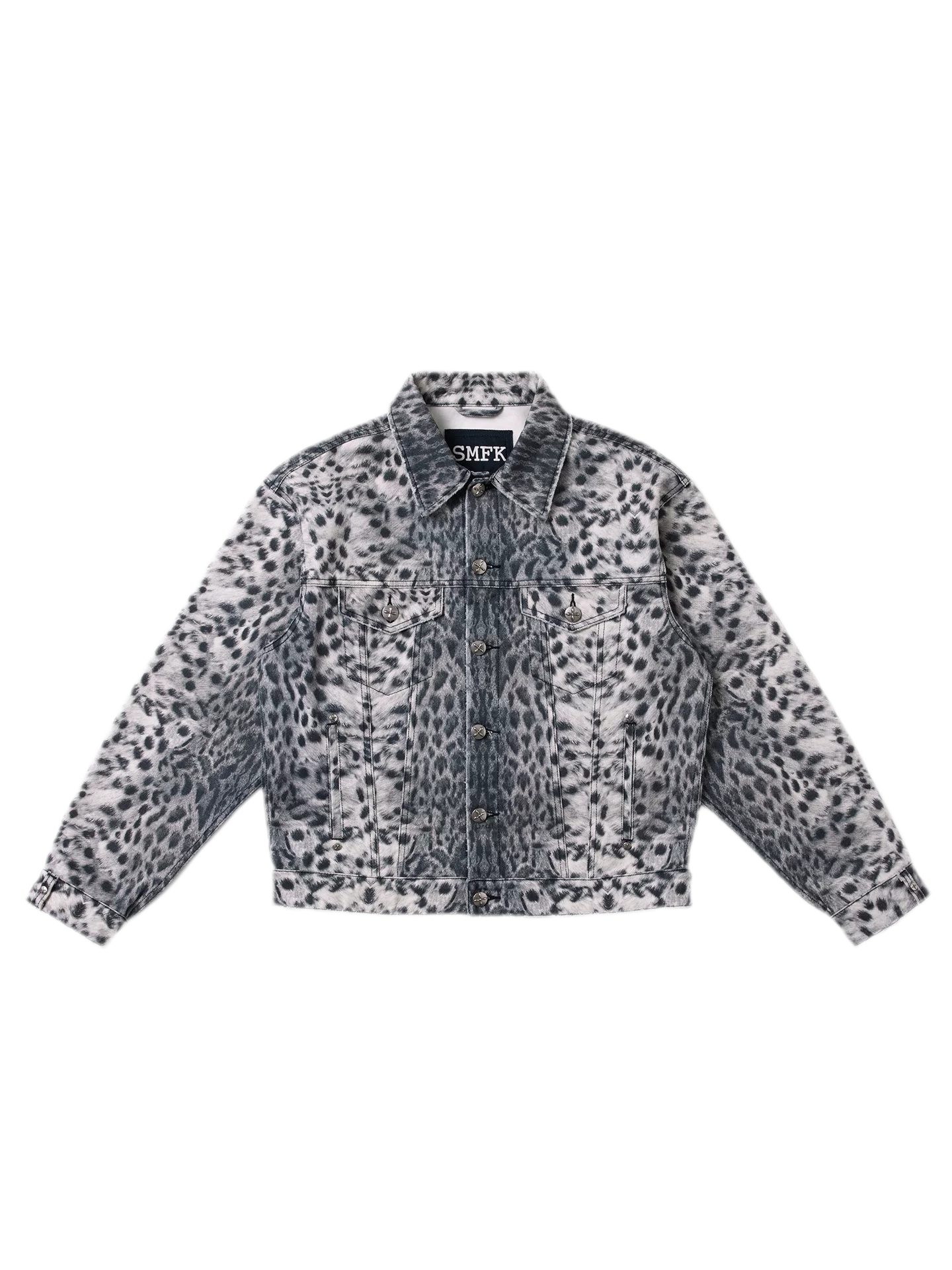 Cross Statue Leopard Camo Denim Jacket