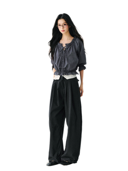 Plaid Ruffle Waist Tee