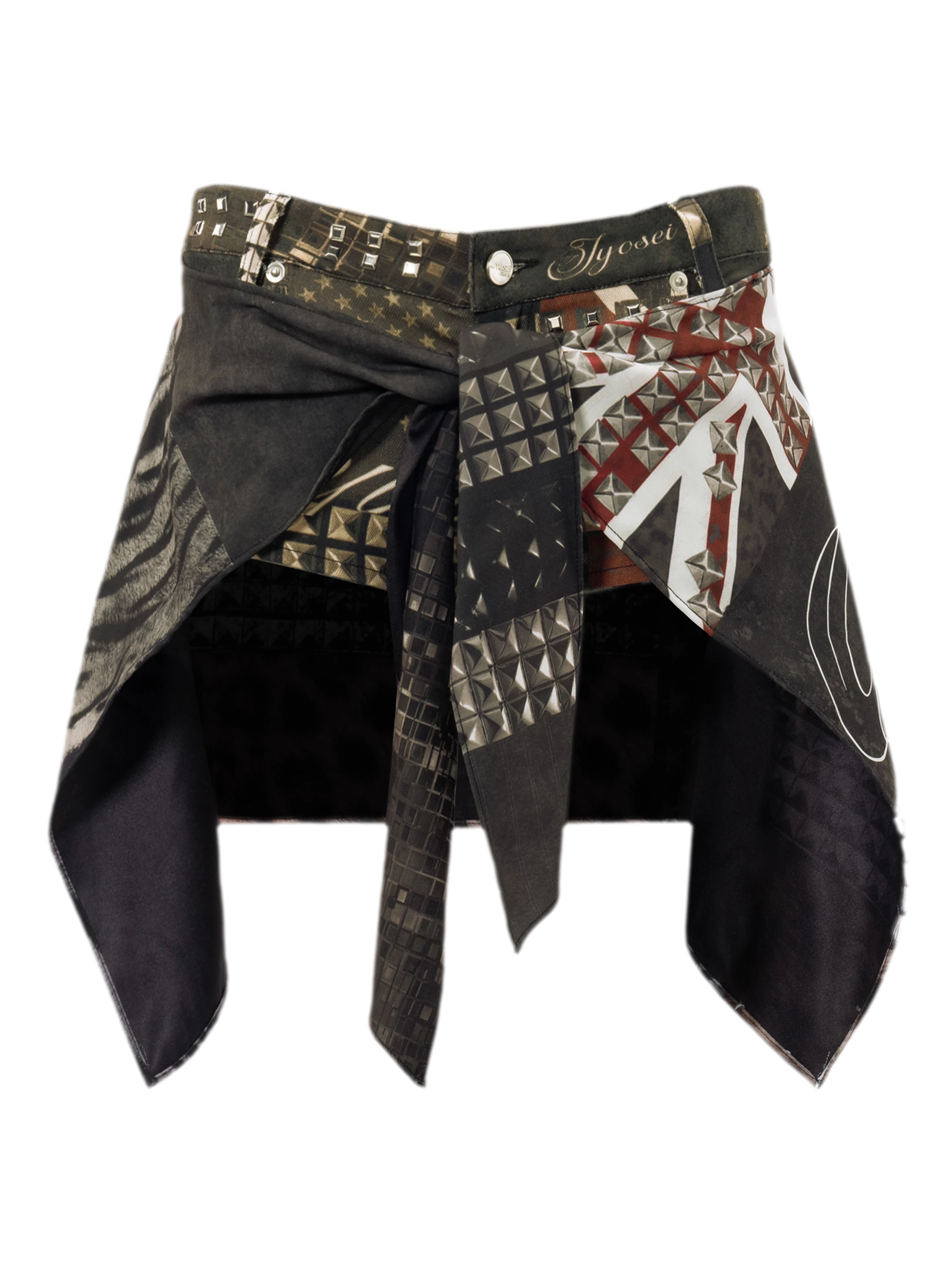 Vintage Union Jack Patchwork Studded Shorts