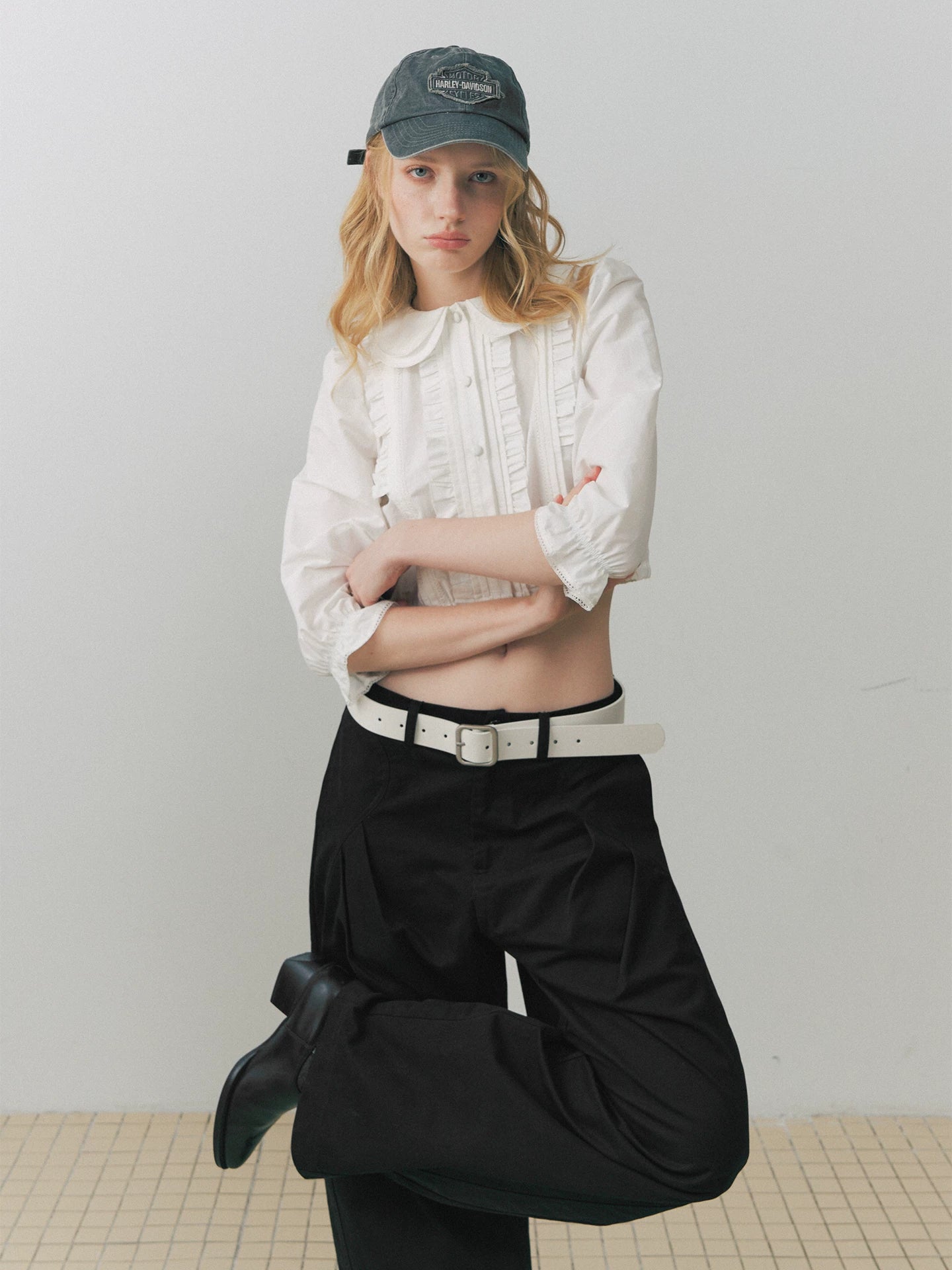 Ruffled Collar Peplum Blouse