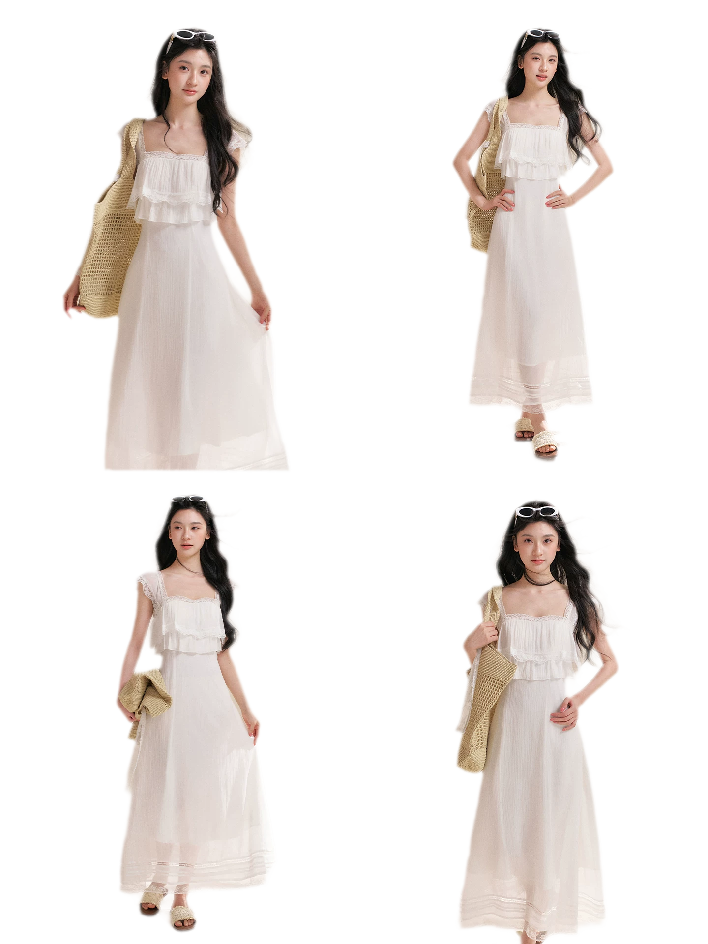 Lace Ruffle Waist Long Dress