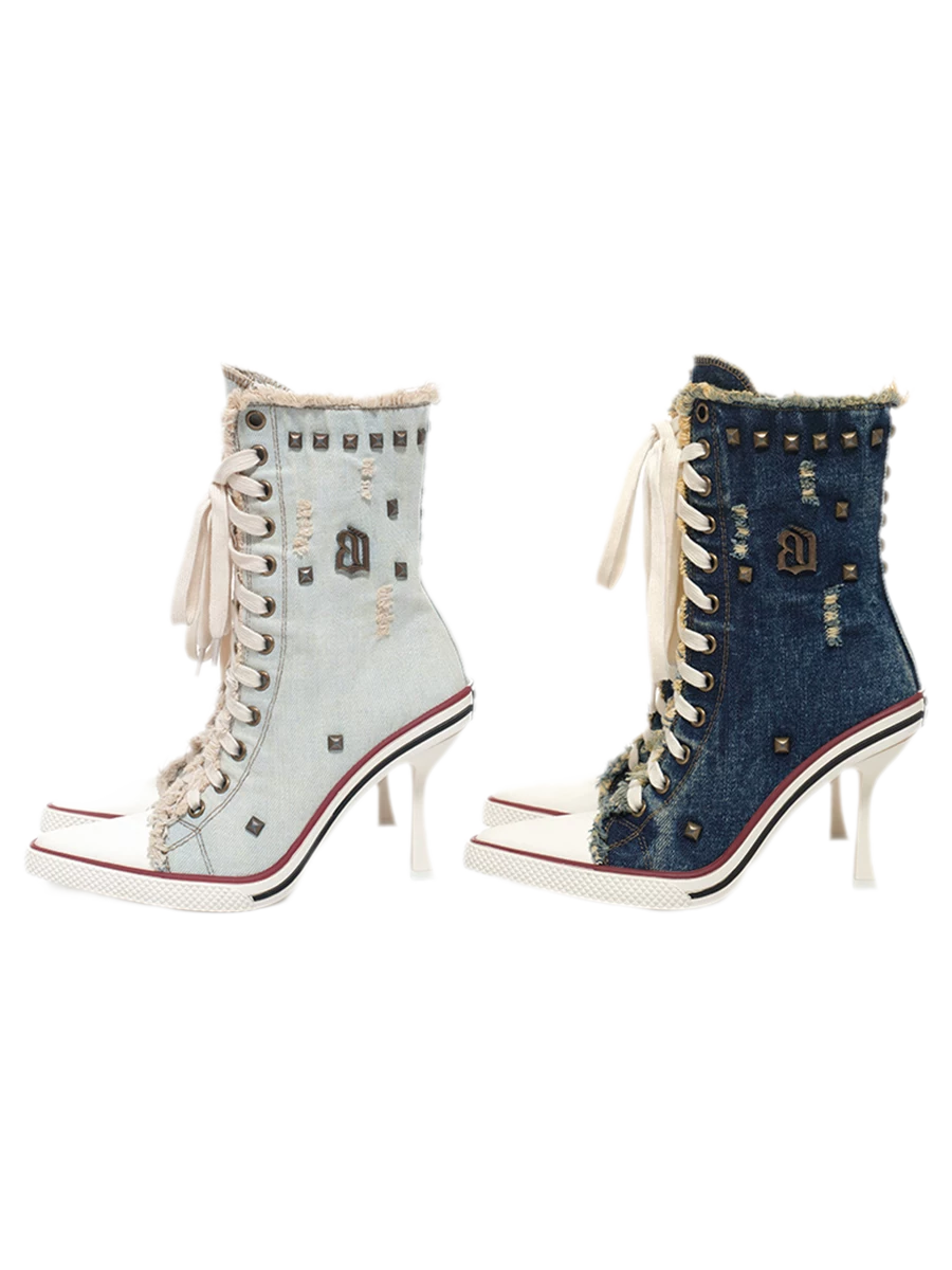 Distressed Studded Canvas Heels