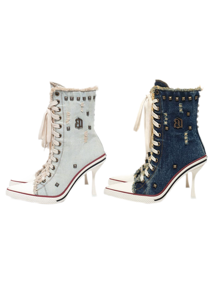 Distressed Studded Canvas Heels