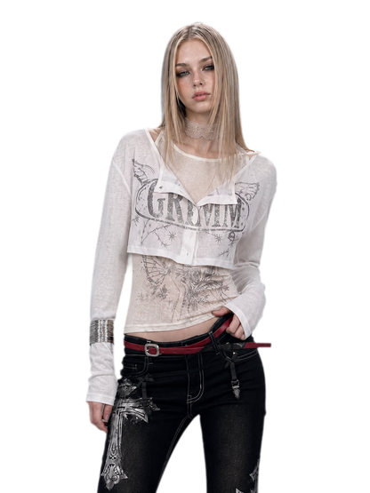 Silver Print Fitted Long-Sleeve Tee