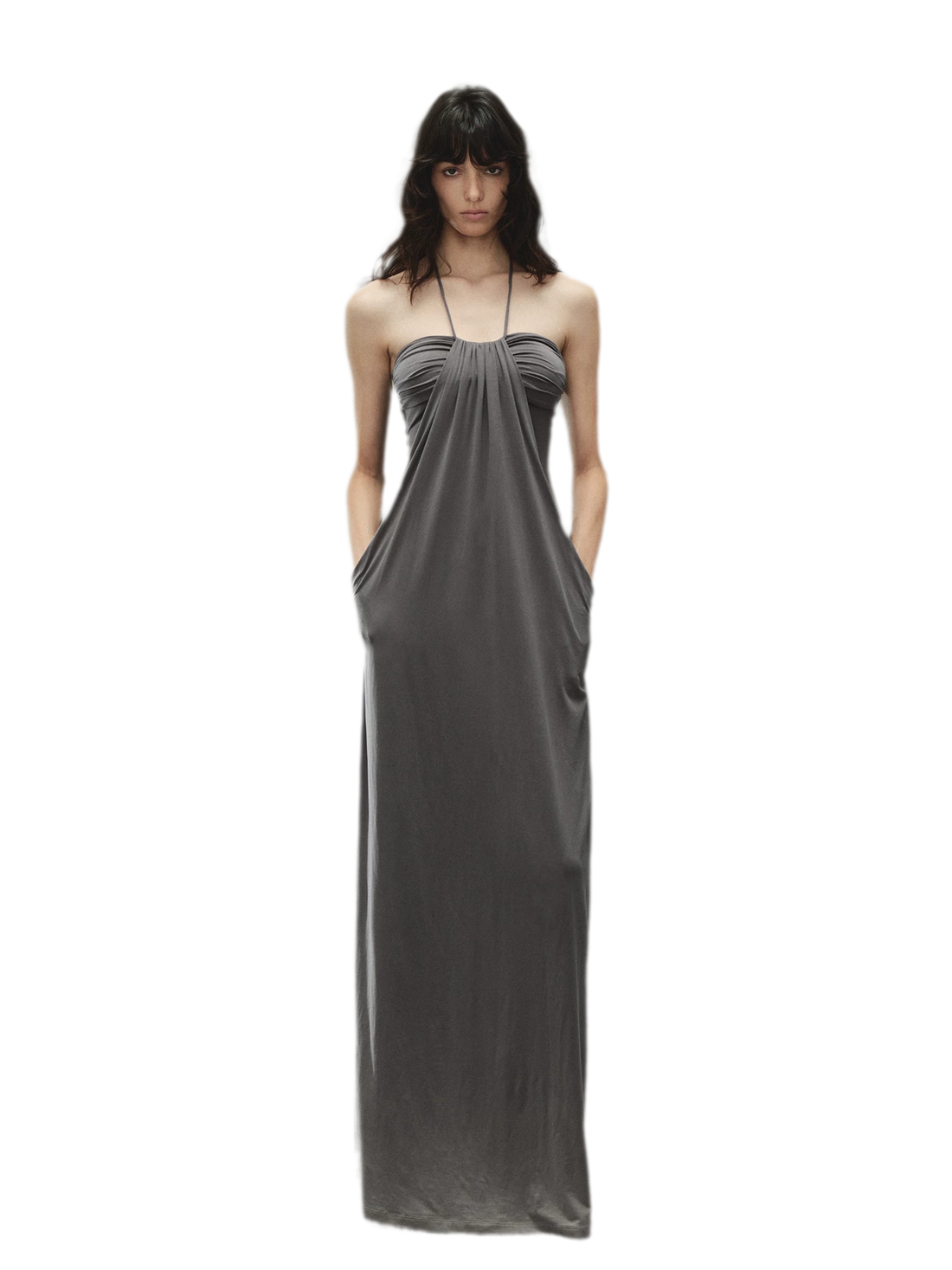 Laisel Handwoven Twist Metallic Chain Pleated Halter Dress