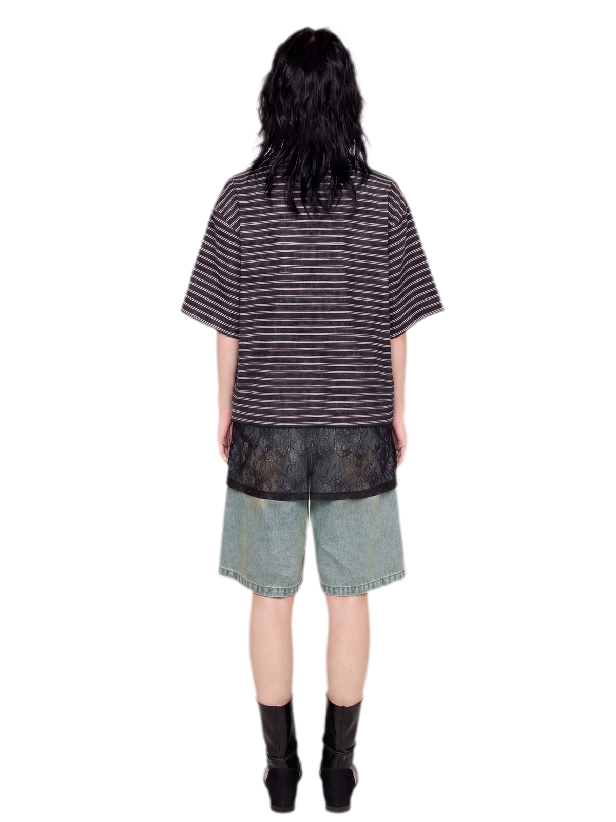 Striped Lace Hem T-Shirt