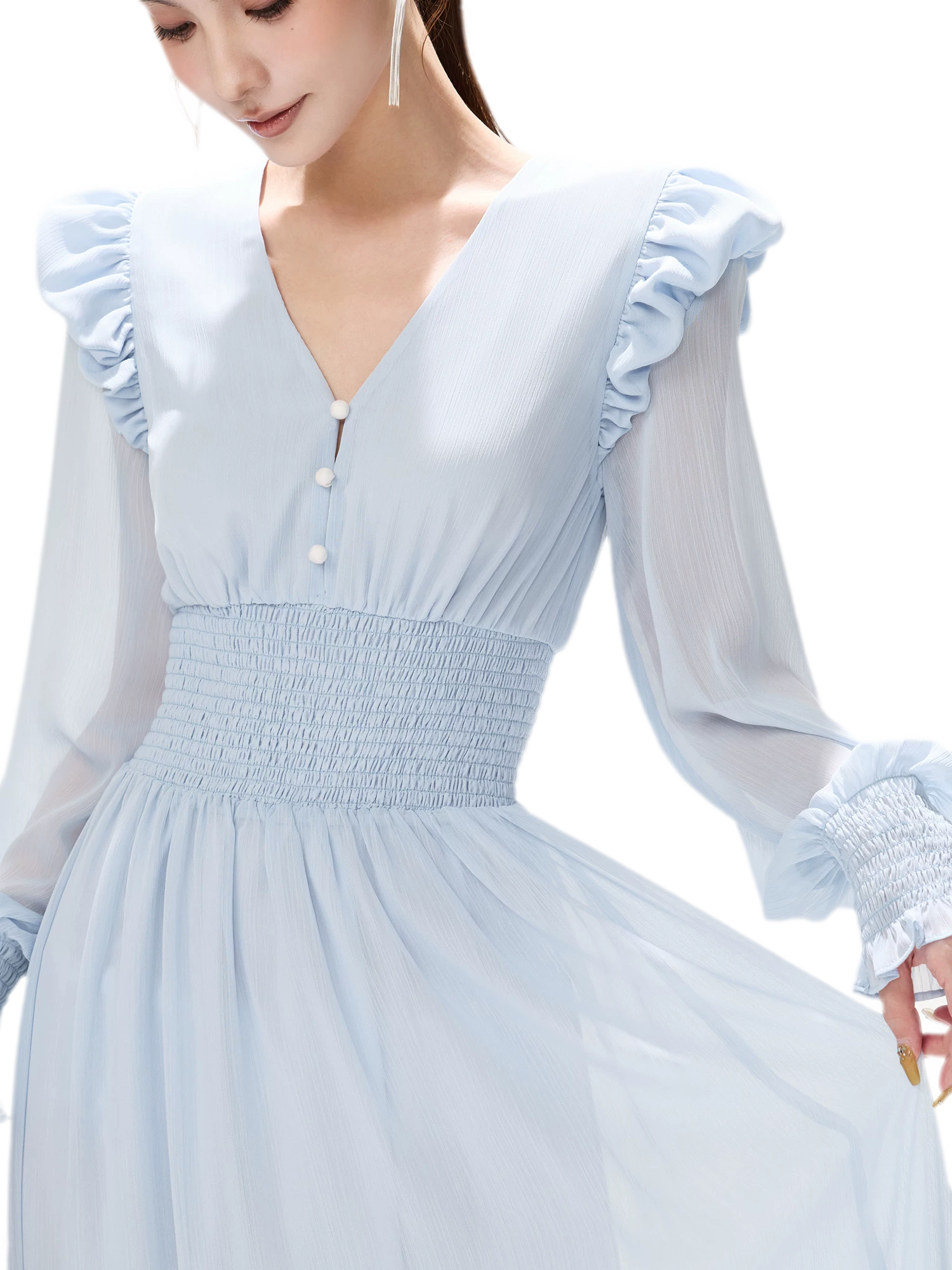 Textured Ruffle V-Neck Dress