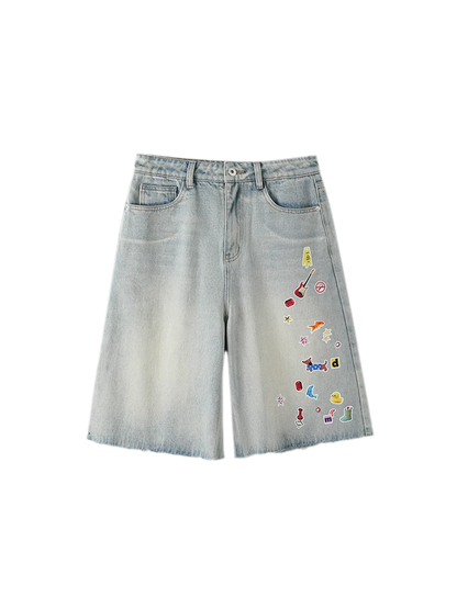 Sticker Design Denim Pants