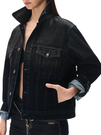 Washed Brushed Gradient Denim Jacket
