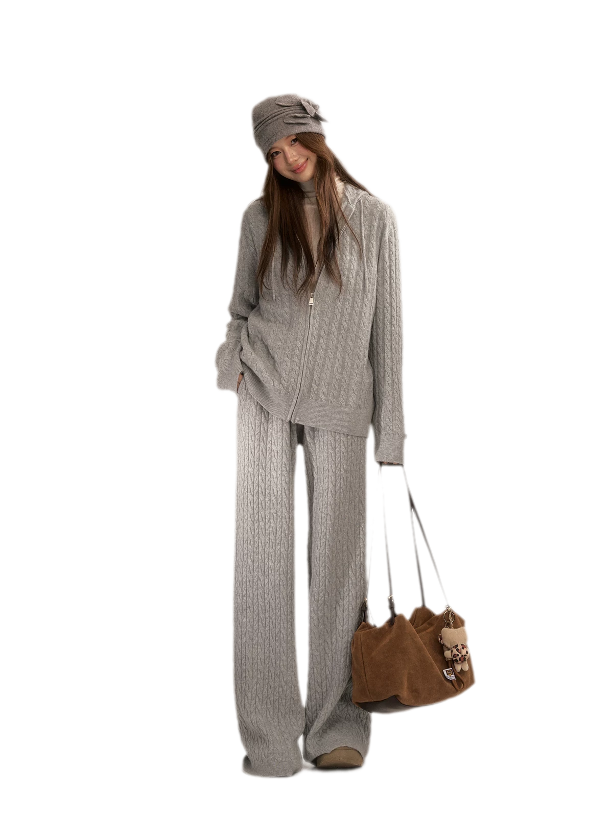Wool-Blend Cable-Knit Hooded Set