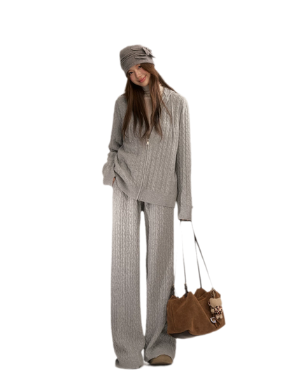Wool-Blend Cable-Knit Hooded Set