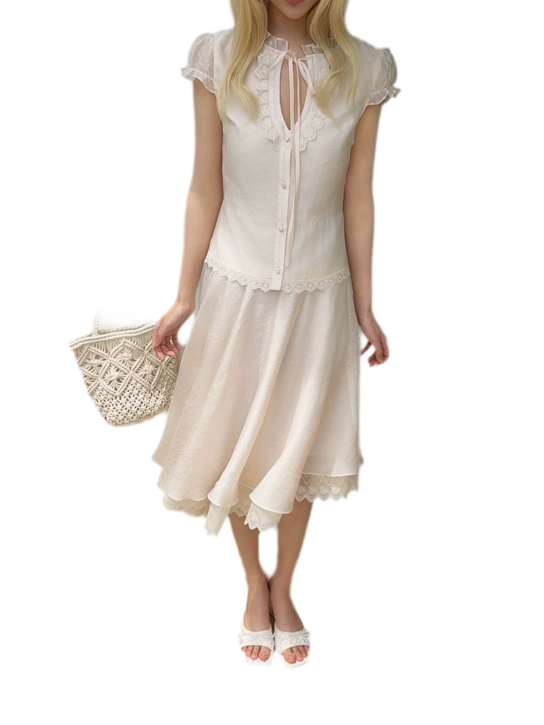 Sweet Lace Blouse Skirt