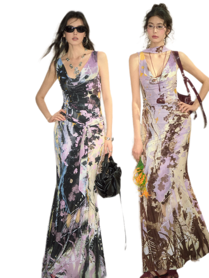 Hand-Painted Mesh Mermaid Dress