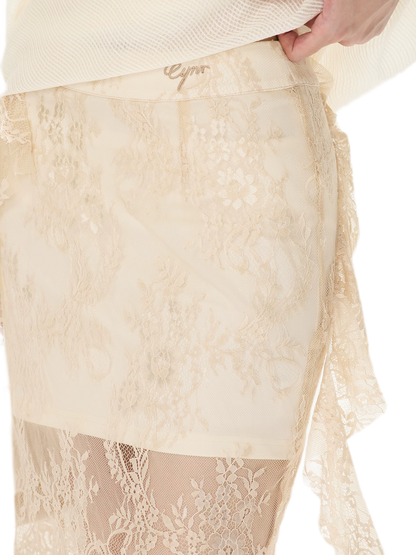 Eyelash Lace Asymmetric Skirt