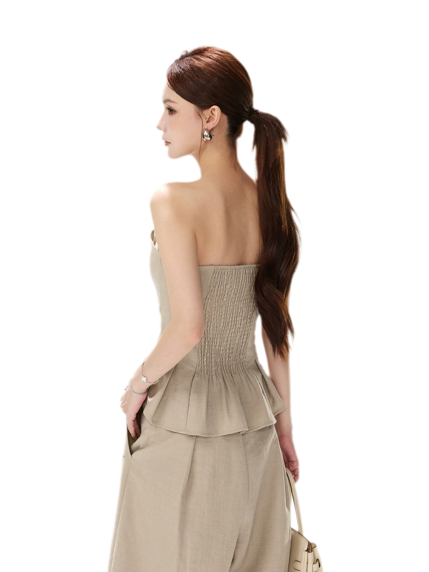 Pleated Ruffle Bustier Trouser Set
